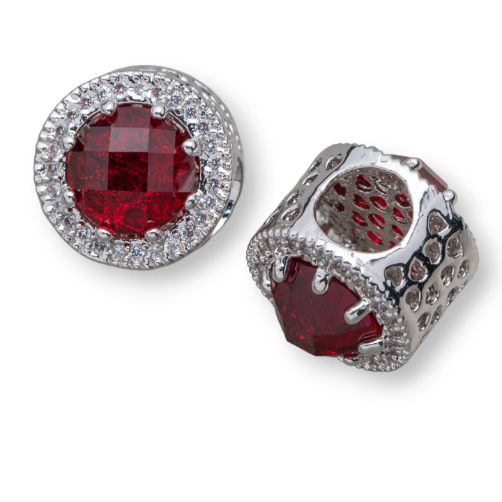 Componente Di Ottone Foro Largo Con Cristalli E Strass 11mm Foro Da 5,5mm 6pz Ruby Rodiato