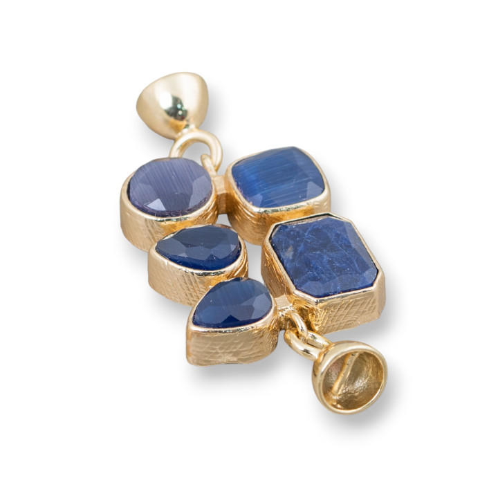 Componente Di Bronzo Con Occhio Di Gatto 22x30mm Con Coppette Da 8mm 1pz Blu