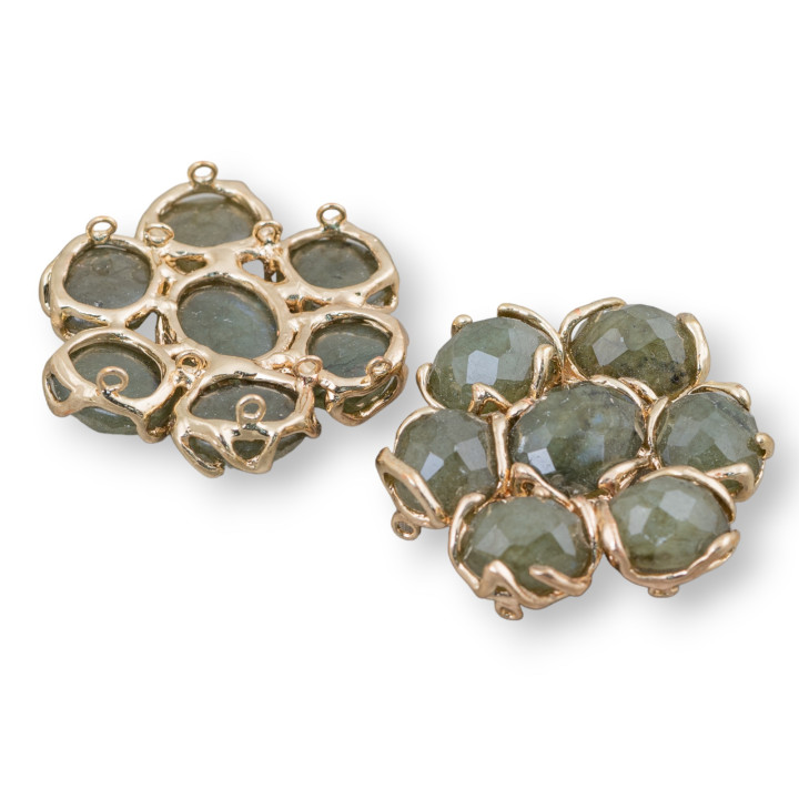 Messing-Zwischenkomponente mit 7 Edelstein-Cabochons 1pc goldener Labradorit