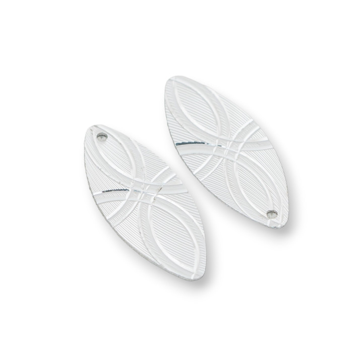 Componente Pendente Di Argento 925 Piastra Ovale Lavorata Bifaccia 10x18mm 10pz