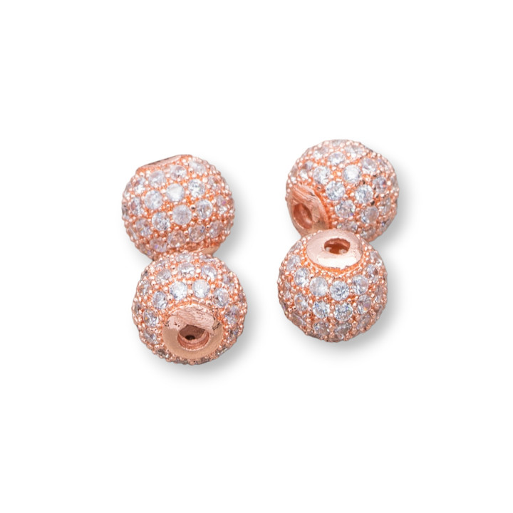 Brass Components With Zircons Ball Sphere 08mm 10pcs Rose Gold With White Zircons