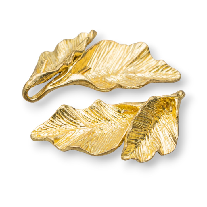 Connettore Componente Di Bronzo Grezzo Fantasia Foglia Doppia 18x32mm 14pz