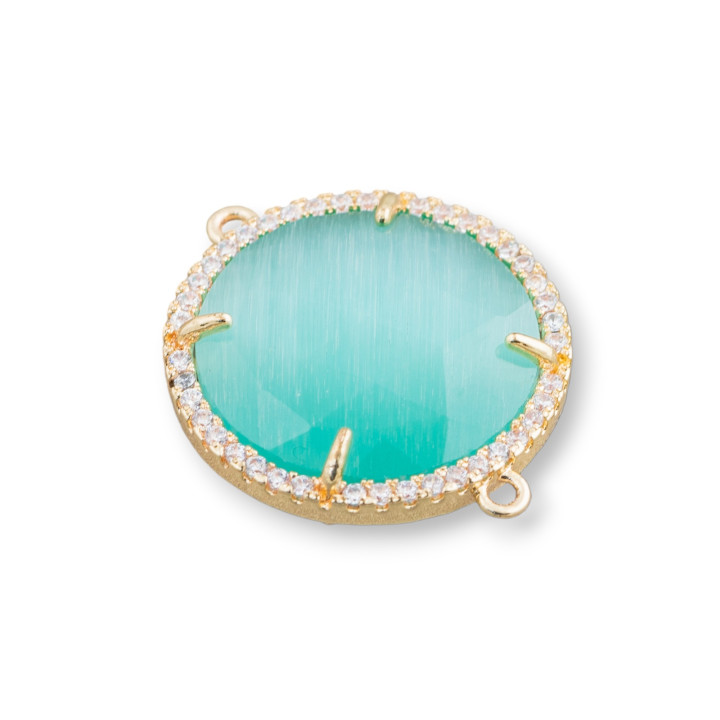 Connettore Componente Di Ottone Con Occhio Di Gatto Incastonati e Zirconi 20mm 6pz Dorato Acqua