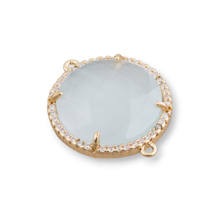 Connecteur de composant en laiton avec oeil de chat et zircons intégrés 20mm 6pcs blanc doré