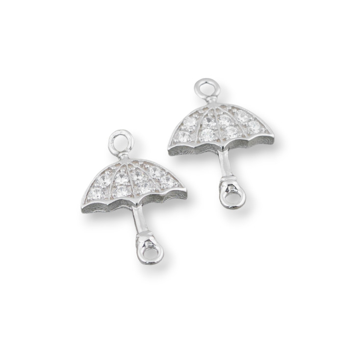 Connecteur de composants en argent avec zircons avec 2 anneaux de parapluie 10pcs
