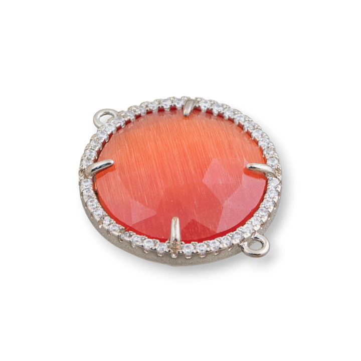 Connecteur Composant Laiton avec Oeil de Chat et Zircons Intégrés 20mm 6pcs Orange Rhodium