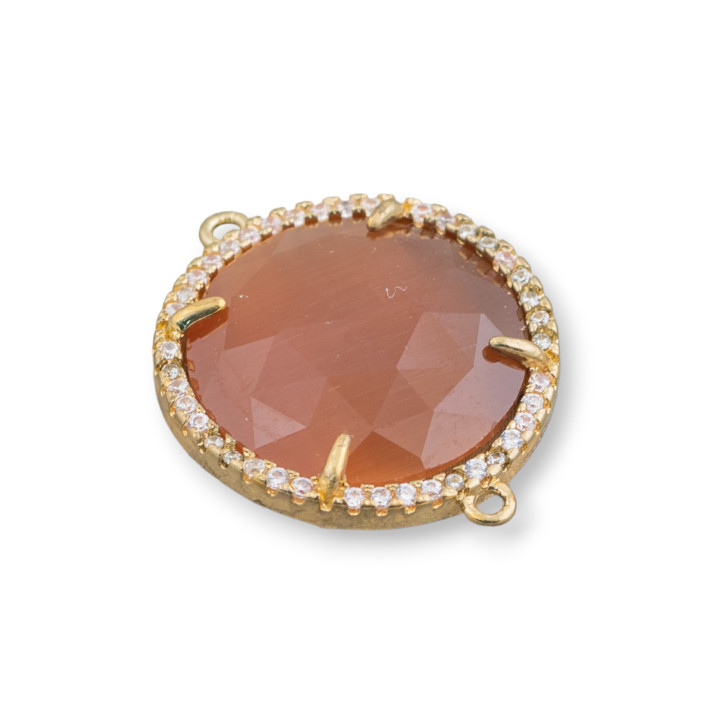 Μπρούτζινος σύνδεσμος εξαρτημάτων με Σετ Cat's Eye και Ζιργκόν 20mm 6τμχ Χρυσό Καφέ