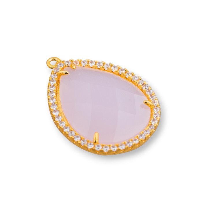 Conector de componente de latón con ojo de gato incrustado y circonitas de gota 19x24 mm 10 piezas con 1 anillo rosa dorado oscu