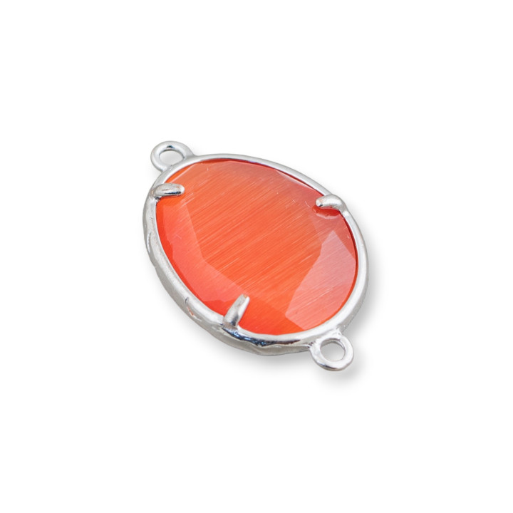 Connecteur Composant Laiton Oeil de Chat Incrusté Irrégulier 15x20mm 2 Anneaux 10pcs Orange Intense Rhodié