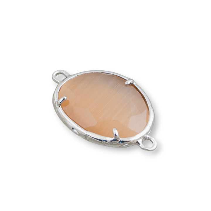 Conector Latón Componente Con Ojo De Gato Incrustado Irregular 15x20mm 2 Anillos 10pcs Rodio Marrón Claro