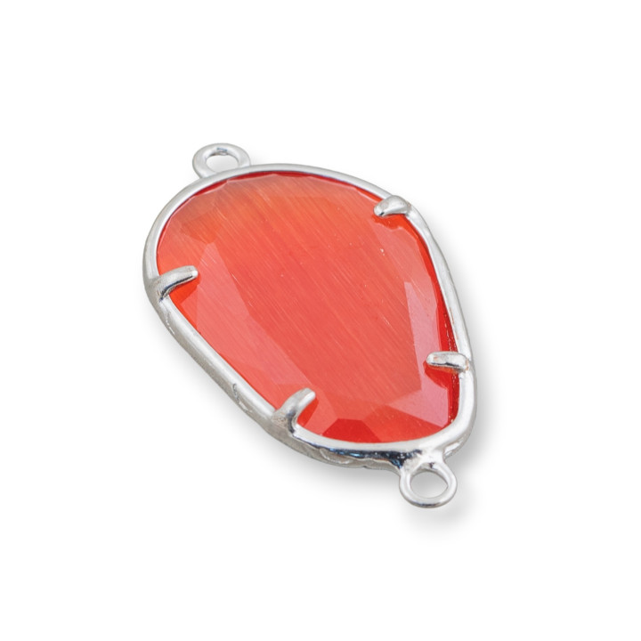 Connettore Componente Di Ottone Con Occhio Di Gatto Incastonati Irregolare 17x24mm 10pz Rodiato Arancio Intenso