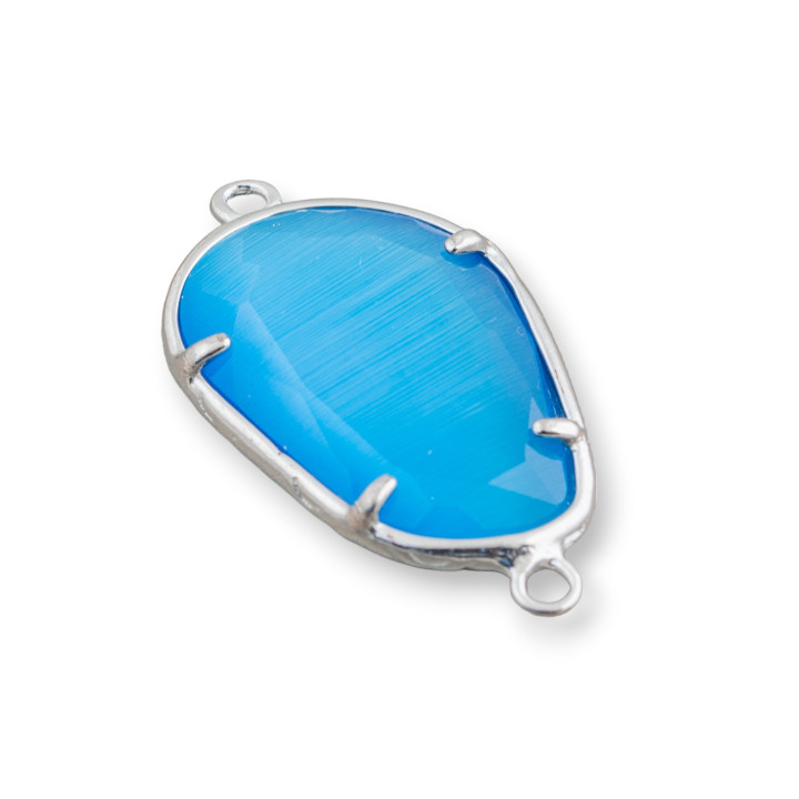 Conector de componente de latón de ojo de gato incrustado irregular 17x24 mm 10 piezas azul claro rodiado