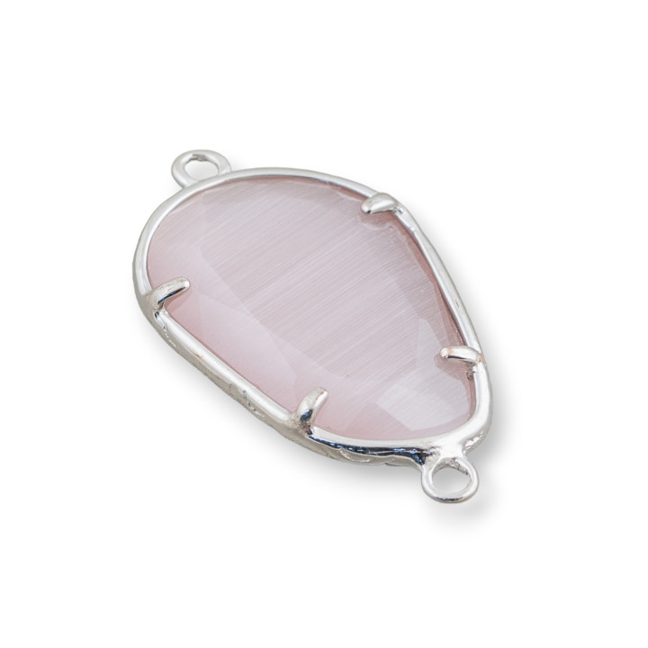 Connettore Componente Di Ottone Con Occhio Di Gatto Incastonati Irregolare 17x24mm 10pz Rodiato Cipria