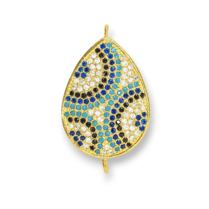 Bronze Connectors With Zircons Set With 2 Rings 16x22mm 4pcs MOD2