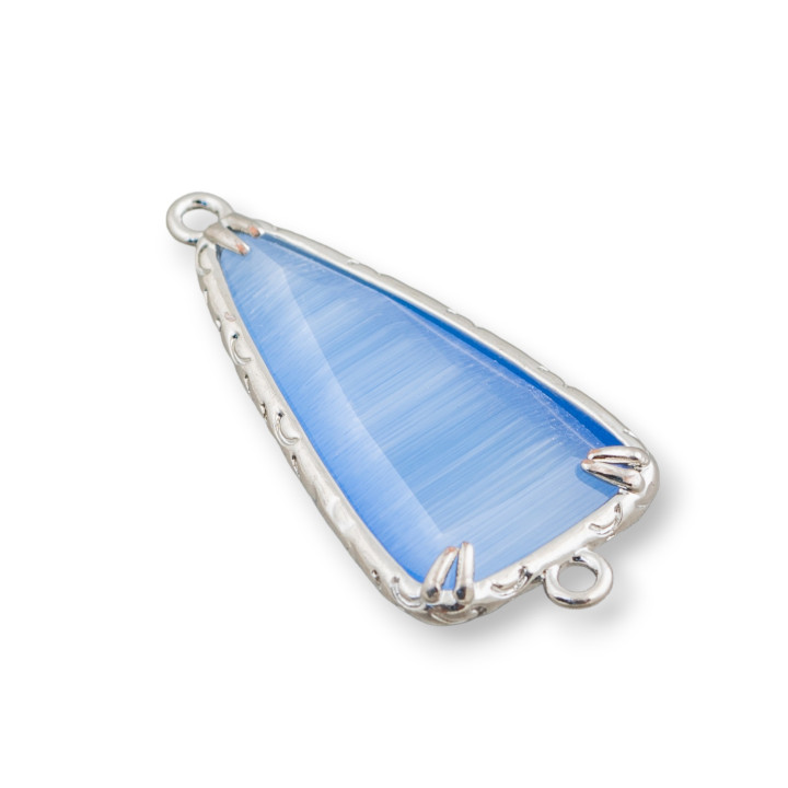 Cat's Eye Triangle Messing Component Connector 15x28mm mit 2 Ringen 10pcs Rhodium Blue