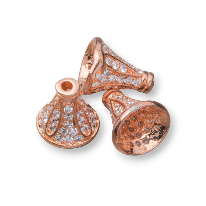 925 Silver Cups With Cone Zircons 8x9m 10pcs Rose Gold