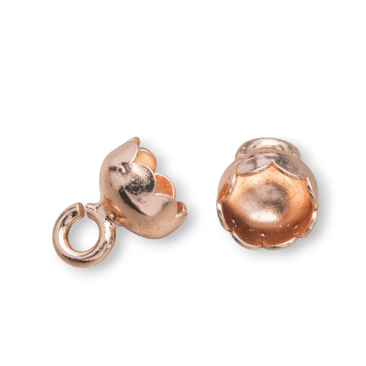 Coppette Di Argento 925 Terminale Per CeraLacca 6,5x8mm 15pz Oro Rosa