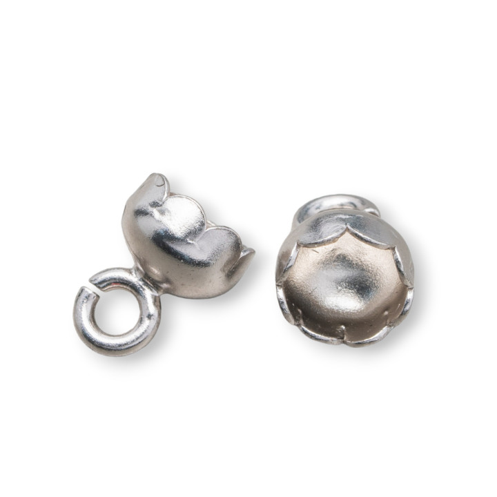 Coppette Di Argento 925 Terminale Per CeraLacca 6,5x8mm 15pz Rodiato