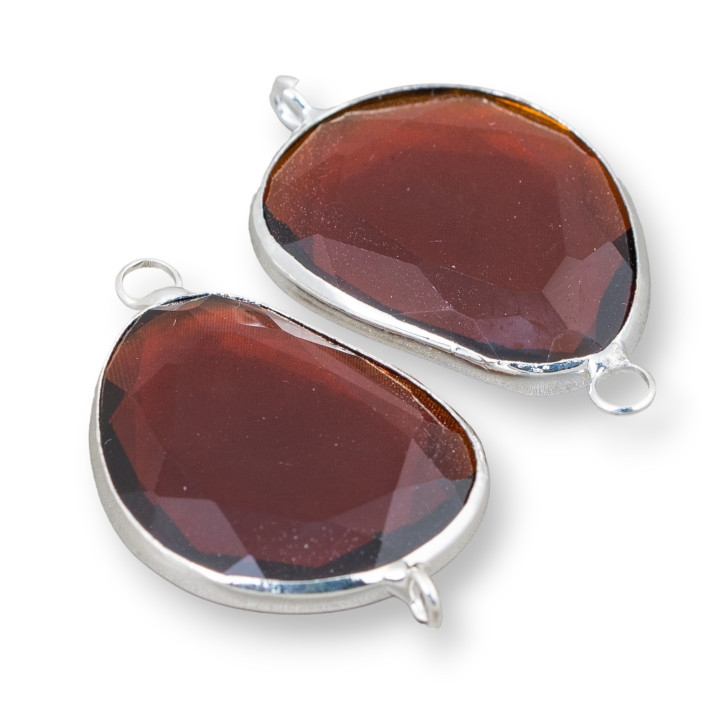 Komponentenverbinder-Set aus Mango-Kristallen, unregelmäßig, 20 x 25 mm, mit 2 Ringen, 10 Stück, Braun und Silber