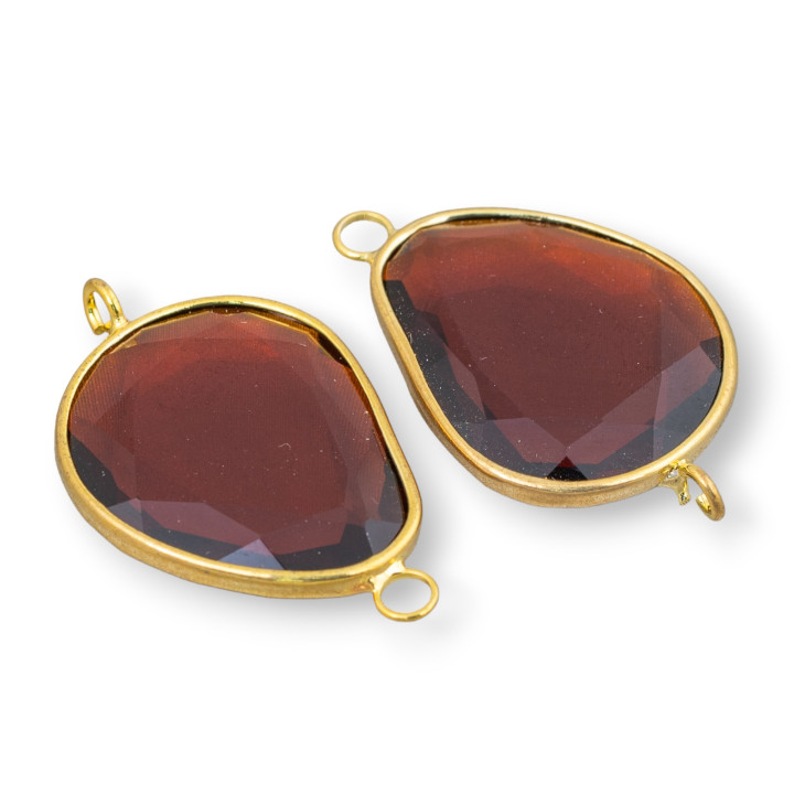 Komponentenverbinder-Set aus Mango-Kristallen, unregelmäßig, 20 x 25 mm, mit 2 Ringen, 10 Stück, Braun und Gold