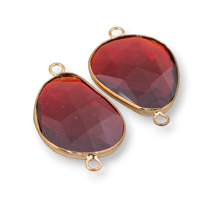 Component Connector Embedded with Irregular Mango Crystals 20x25mm with 2 Rings 10pcs Red and Golden