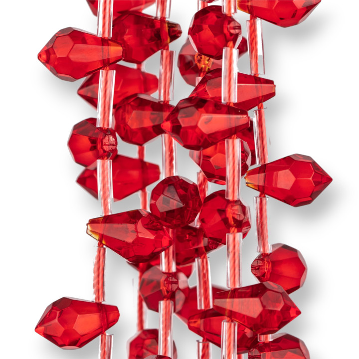Faceted Briolette Drop Crystals 9x15mm Red Front Hole