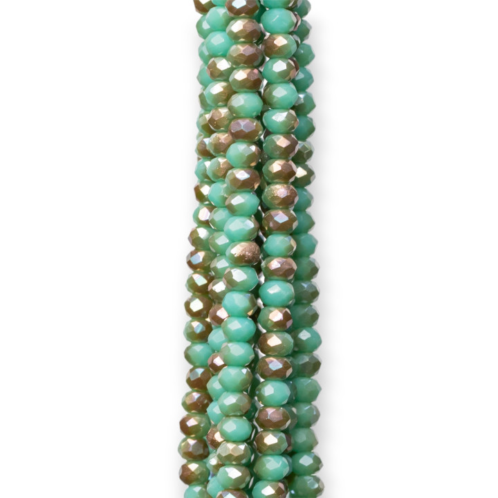 3 x 2 mm facettierte Rondelle-Kristalle, 10 Stränge auf Baumwollfaden, gebrauchsfertig, MOD5