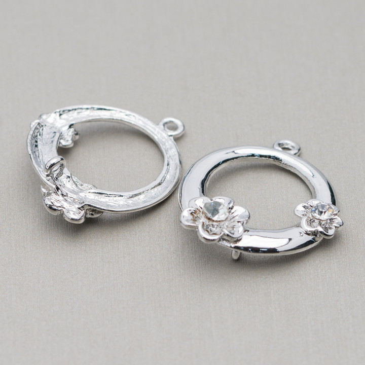 Distanziatore Di Ottone Con Strass Fiore 25mm 25pz Bianco