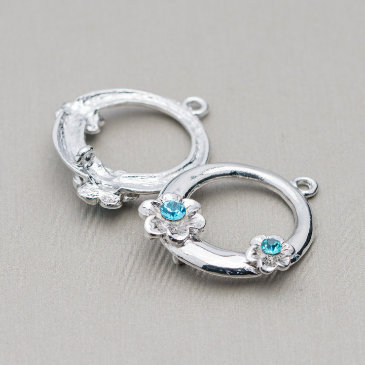 Distanziatore Di Ottone Con Strass Fiore 25mm 25pz Celeste