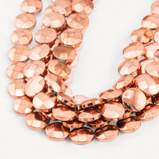 Hematite Round Flat Faceted Coin 12mm Rose Gold