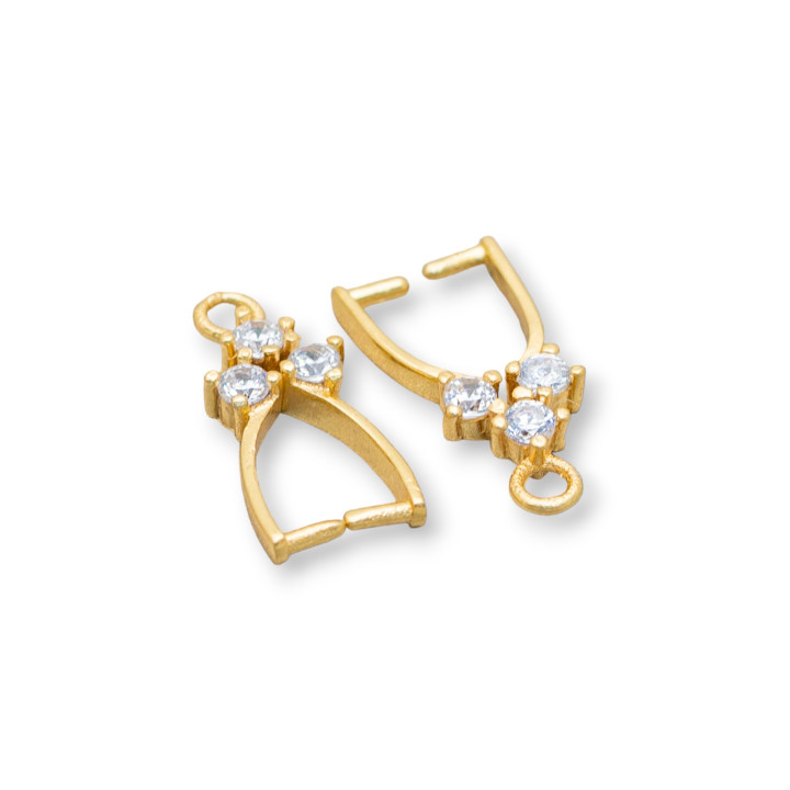 Gancio Per Pendente Di Argento 925 Con Zirconi 09x16mm 10pz Dorato
