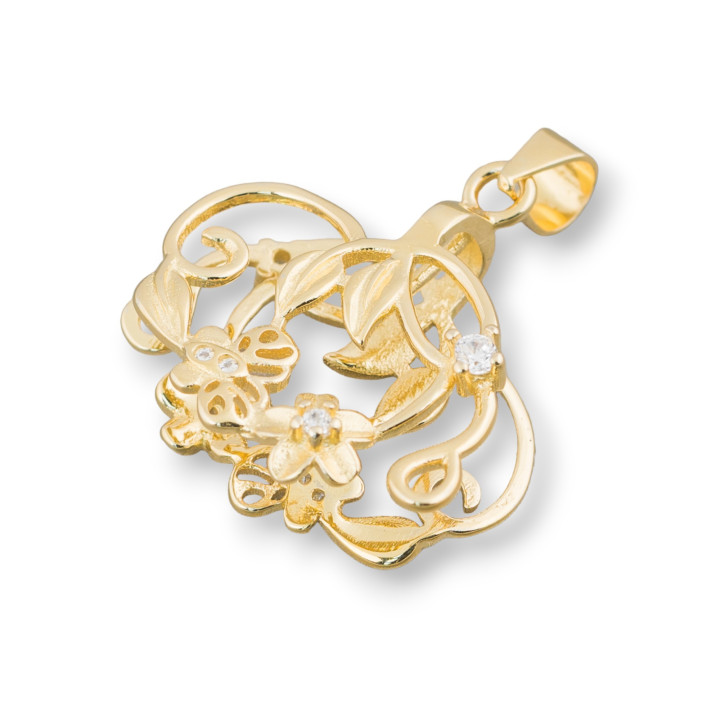 Hook for 925 Silver Pendant with Zircons Flowers and Butterflies 22x25mm 2pcs White Golden