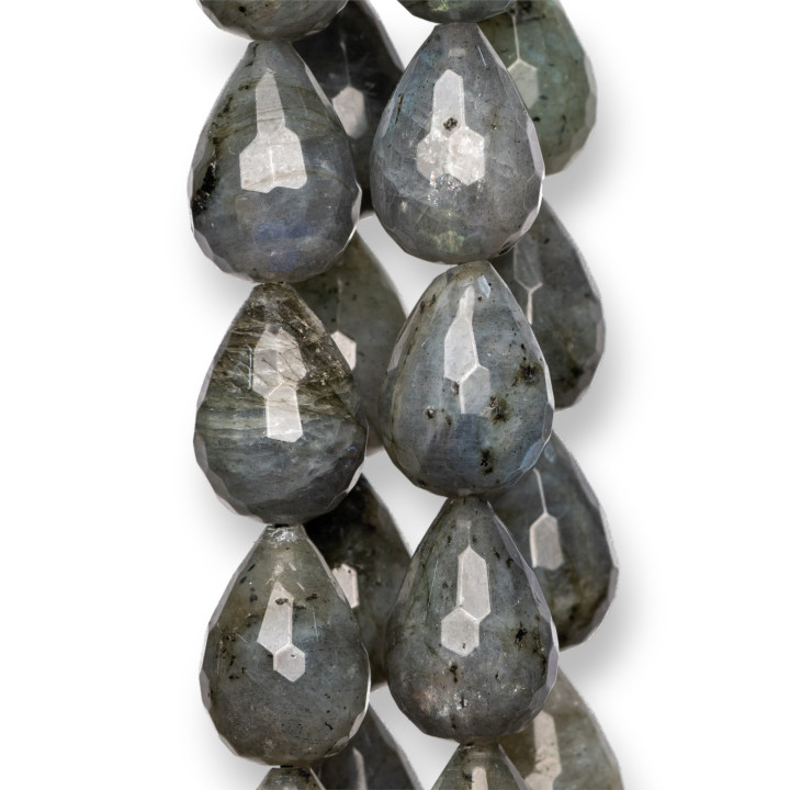 Gray Labradorite Drops Faceted Briolette 13x17mm