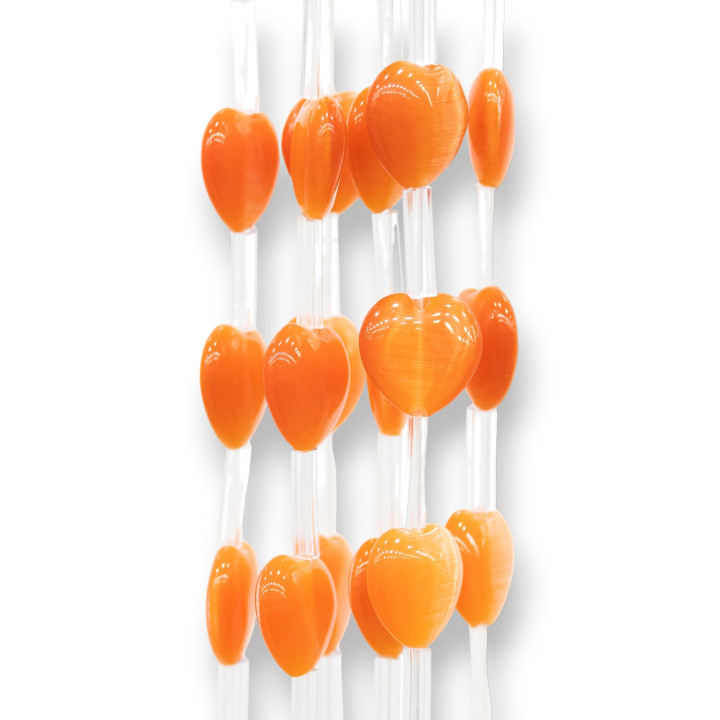 Cat's Eye Coeur Plat 12mm Orange Foncé