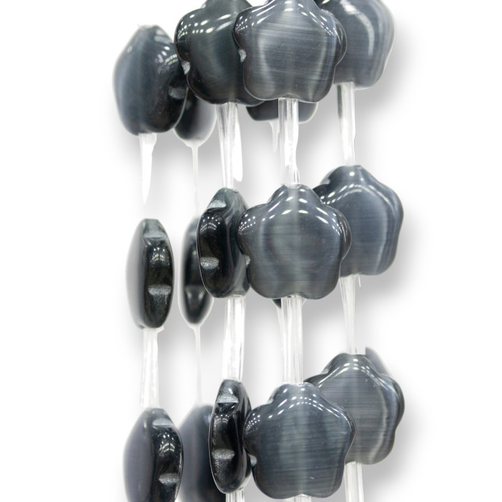 Cat's Eye 5 Petal Flower Flat 14mm Dark Grey