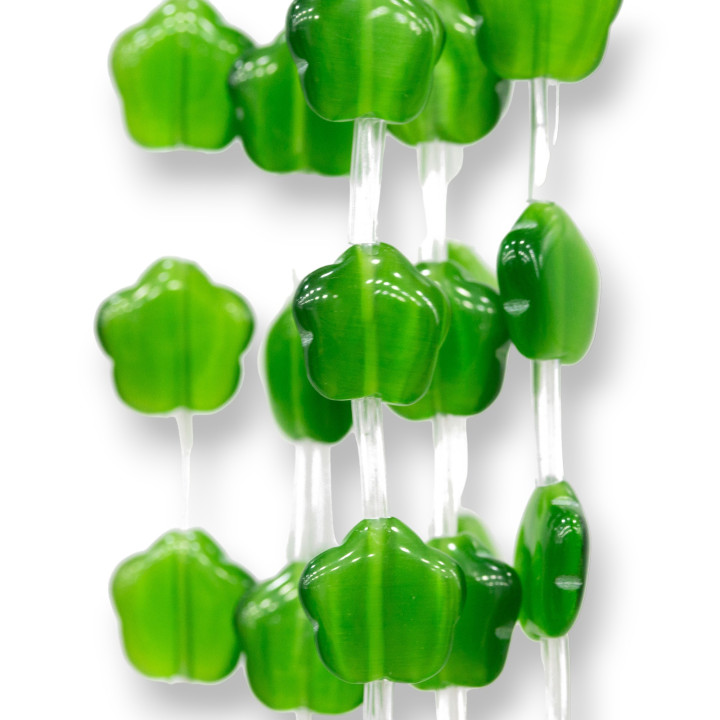 Occhio Di Gatto Fiore A 5 Petali Piatto 14mm Verde Smeraldo