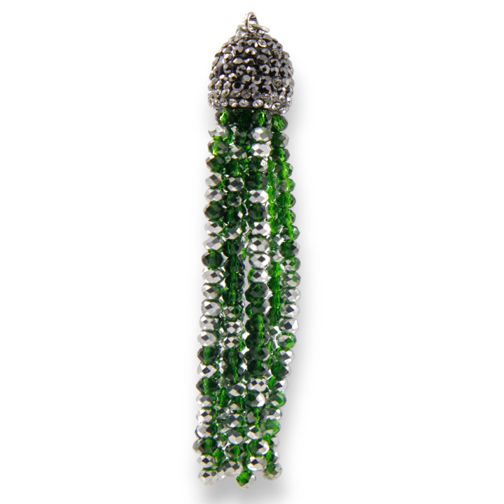 Crystal Tassels with Marcasite Cup 14x75mm 2pcs Green and Silver