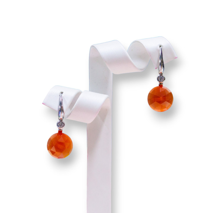 925 Silver Hook Earrings With Cat's Eye Cabochon 12x28mm Orange