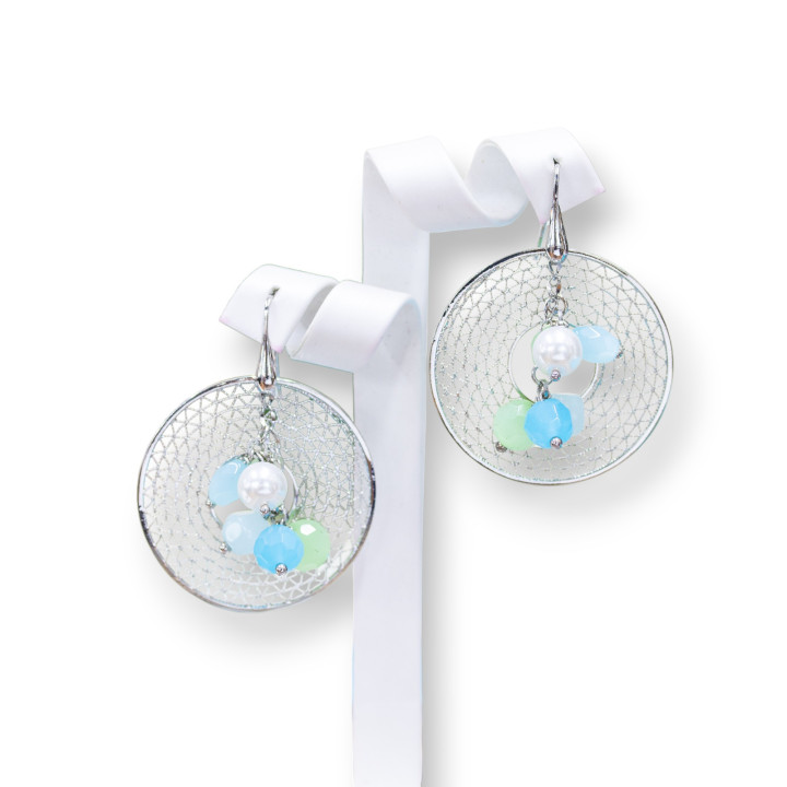 Boucles d'oreilles crochet en argent 925 avec éléments en bronze ajouré et perles de rivière rhodiées 2