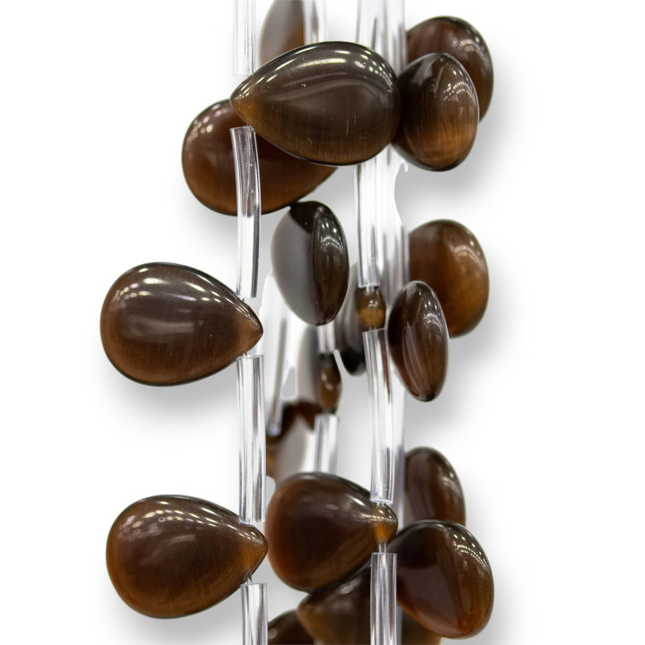 Cat's Eye Flat Drops Side Hole 18x13mm Brown