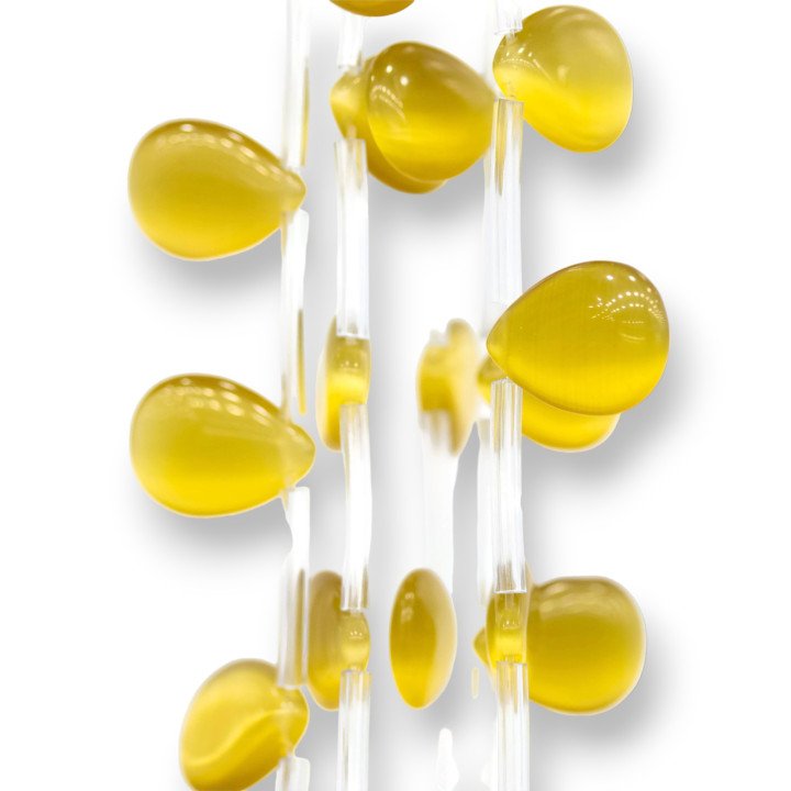 Cat's Eye Flat Drops Side Hole 18x13mm Mustard