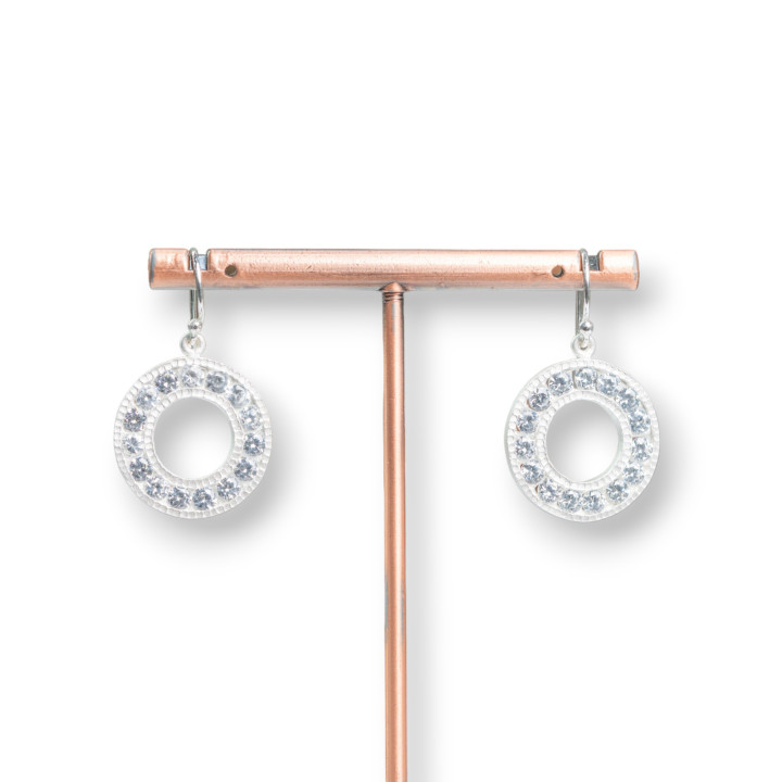 Pendientes Gancho De Plata De Ley 925 Con Colgante Donut Y Circonitas 13x26mm Plateados