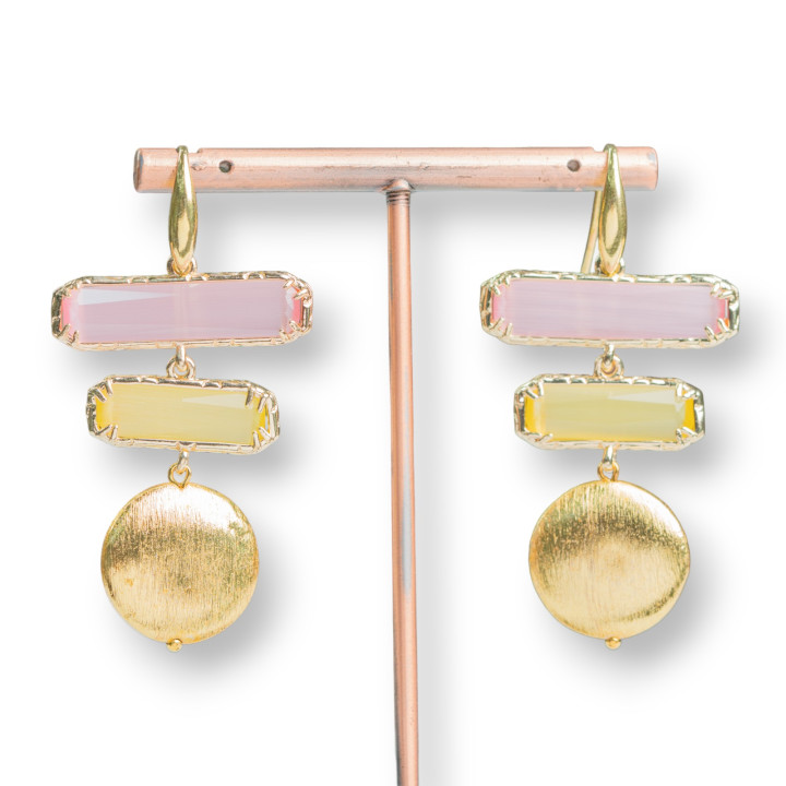 Pendientes De Gancho De Plata De Ley 925 Con Colgantes De Bronce Y Ojo De Gato 30x57mm Pink Mix