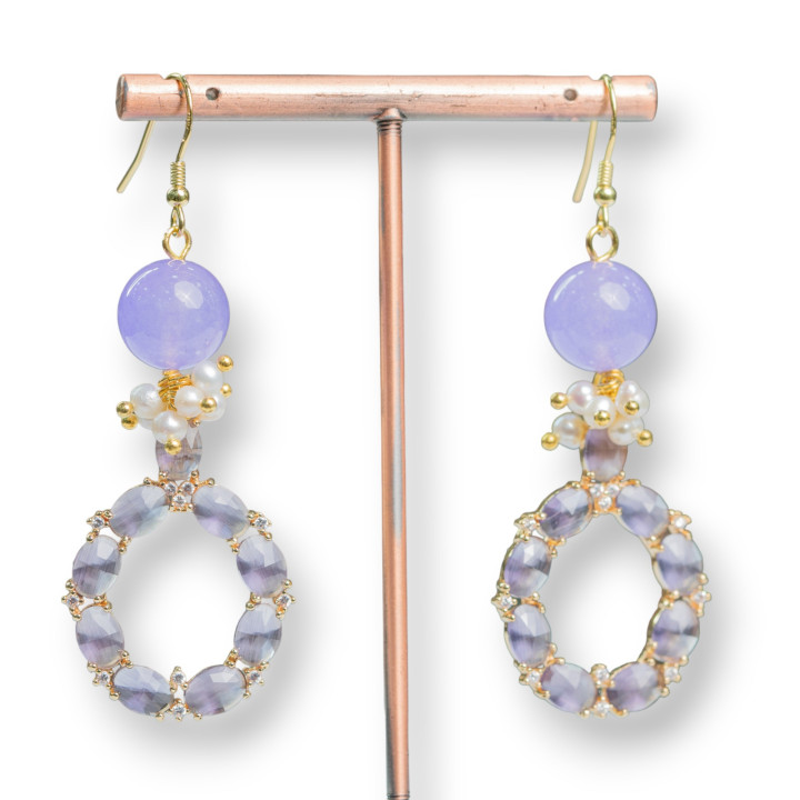 Boucles D'oreilles Crochet En Argent Massif 925 Avec Pierres Et Perles Avec Pendentif En Oeil De Chat Violet 24x70mm