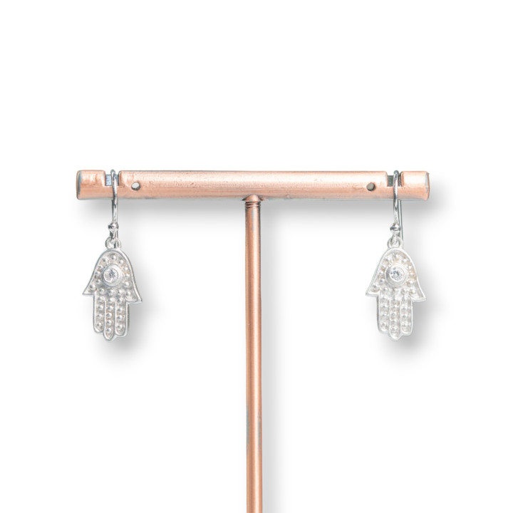 Hand of Fatima 925 Silver Earrings with Zircons 10x28mm