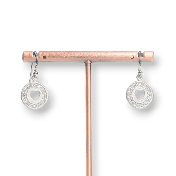 Boucles d'oreilles crochet coeur rond en argent 925 avec zircons 13x26mm
