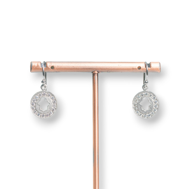 Hand of Fatima Round 925 Silver Earrings with Zircons 13x26mm