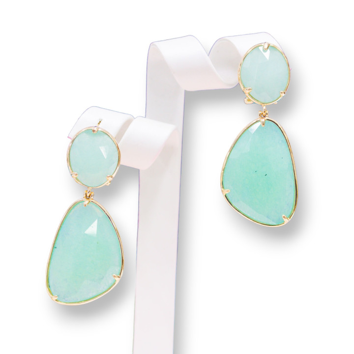 Conjunto De Aretes Cerrados De Bronce Y Jade Verde Agua