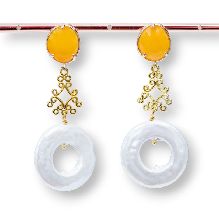 Pendientes Bronce Cerrados Con Engaste Diadema De Jade Y Perla De Mallorca