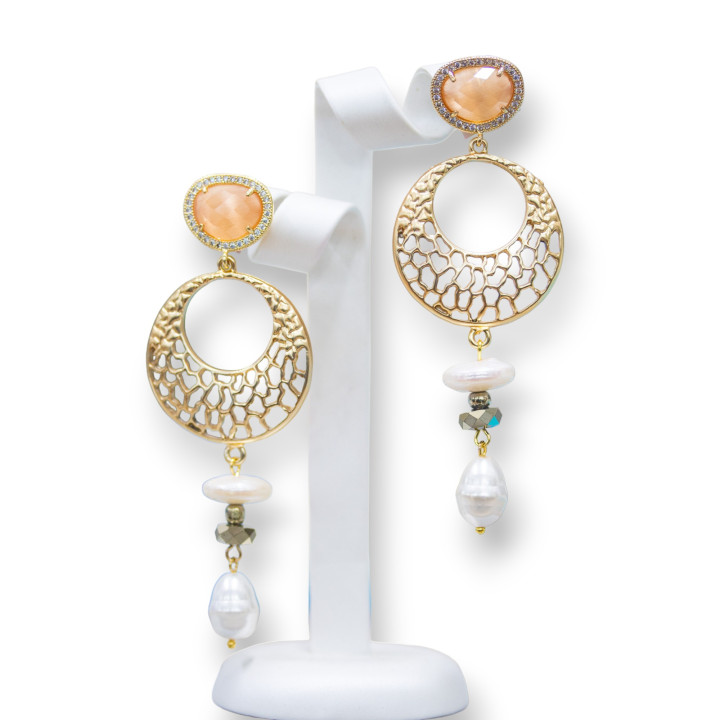 Boucles D'oreilles Tiges En Bronze Oeil De Chat Et Zircons Avec Zamak Et Pierres Dures De Pêche